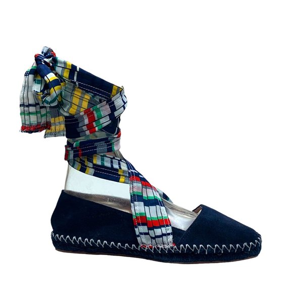 ZARA Woman Navy Suede Ribbon Lace Up Espadrilles Size 39 EU / 8 US - Picture 2 of 11